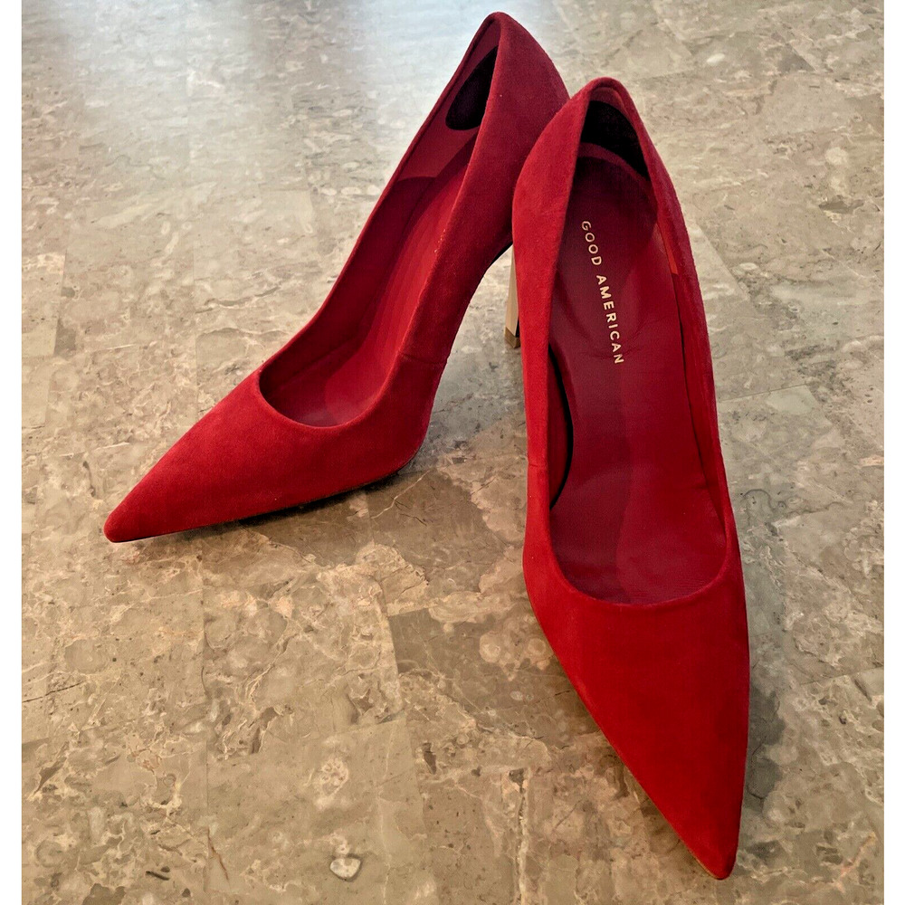 Good American Red Suede Stiletto Heel Pumps‎ Size 8 M